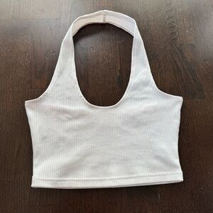 Meshki White Ribbed Halter Top Size Small